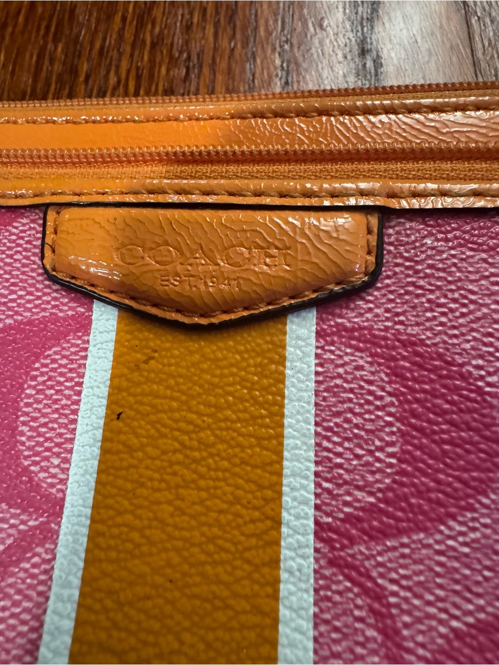 Coach Pink Signature Canvas Wristlet with orange Stripe - Picture 4 of 4